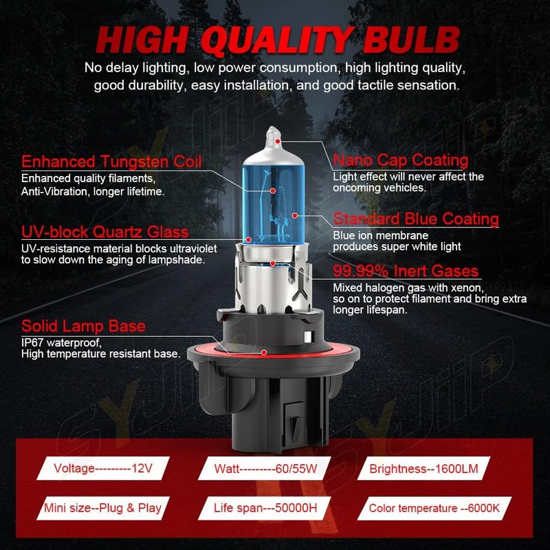 SYJIIP Fits For Ford F150 F250 F350 F450 (2005 2006 2007 2008 2009 2010 2011 2012 2013 2014), 9008 Dual Function High/Low Beam Halogen Bulbs, 300% Brightness 6000K White Super Bright, Plug and Play, 2PCS - Image 2